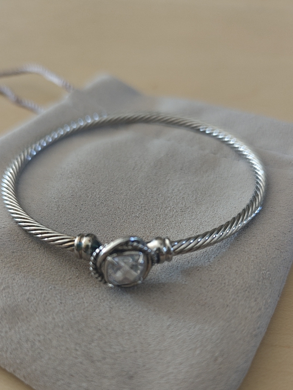 Silver Cable Bracelet with Clear Stone Accent 925